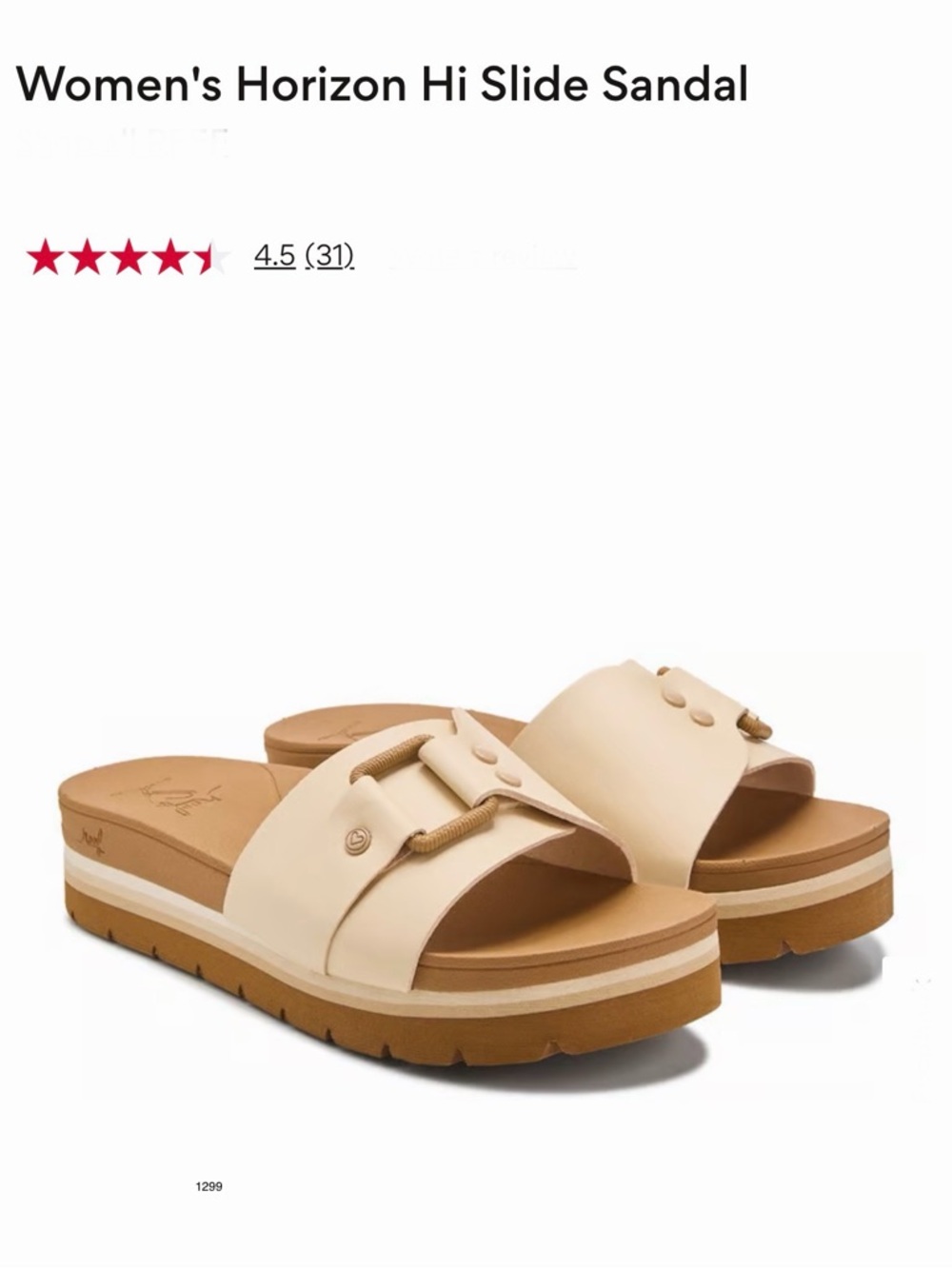 NWOT Reef Women's Horizon Hi Slide Sandal - Cream/Tan